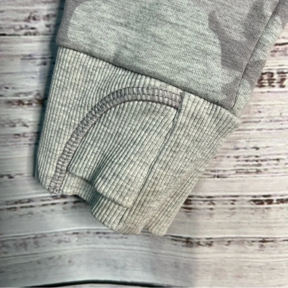 Athleta Girl Large 12 Gray Camo Full Zip‎ Up Hoodie with Thumb Holes